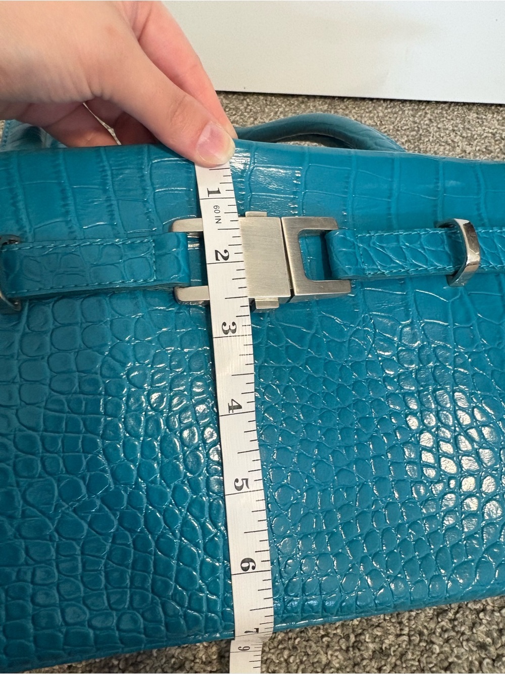 Y2K Joanel Teal Croc-Embossed Leather Shoulder Bag - Picture 14 of 15